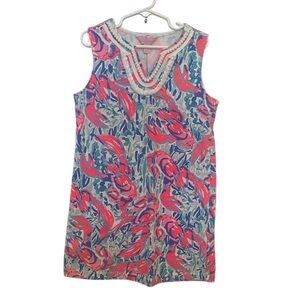 Lilly Pulitzer Sleeveless Floral Print Shift Dress in Coral & Blue
